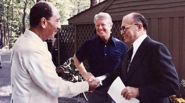 Menachem Begin, Jimmy Carter and Anwar Sadat at Camp David, 1978. Wikipedia/Public Domain