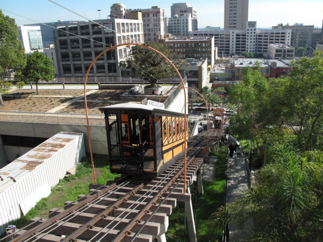 On February 24, 1996, Angels Flight was re-dedicated, half a block from its original site. By MargaretNapier/Flickr/CC BY-ND 2.0