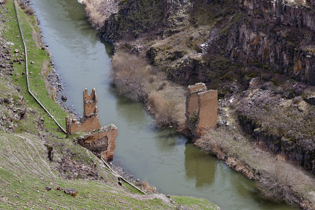 Remains of an ancient bridge over Akhurian River, below Ani. Source