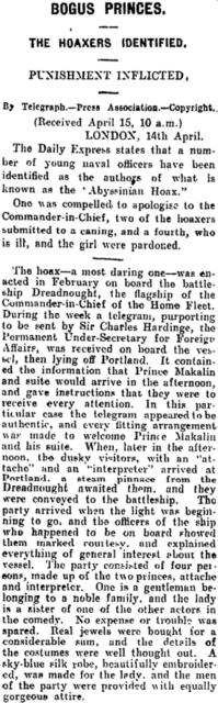 Report in the Evening Post. By not stated - Evening Post, Wellington, New Zealand, Volume LXXIX, Issue 88, 15 April 1910, Page 7Downloaded from http://paperspast.natlib.govt.nz/cgi-bin/paperspast?a=d&d=EP19100415.2.92, https://en.wikipedia.org/w/index.php?curid=30908377