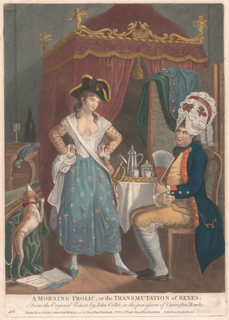 Satire on cross-dressing, around 1780 Britain.