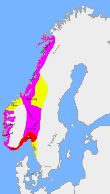 The map shows the division of Norway after the Battle of Svolder according to Heimskringla. Eiríkr Hákonarson ruled the purple area as a fiefdom from Sweyn Forkbeard.Source Wikipedia Public Domain