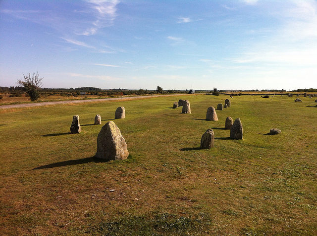 The standing stones of the Viking ship itself are granite, which moraine materials were pushed here from the mainland by ice age glaciers. Source