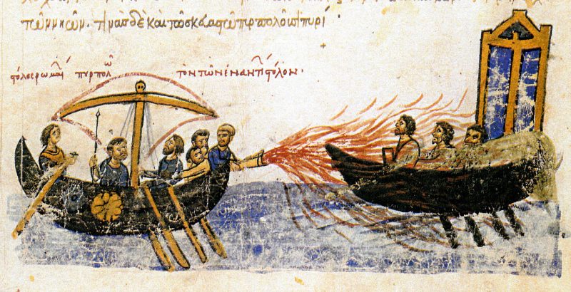 Greek fire in use against another ship