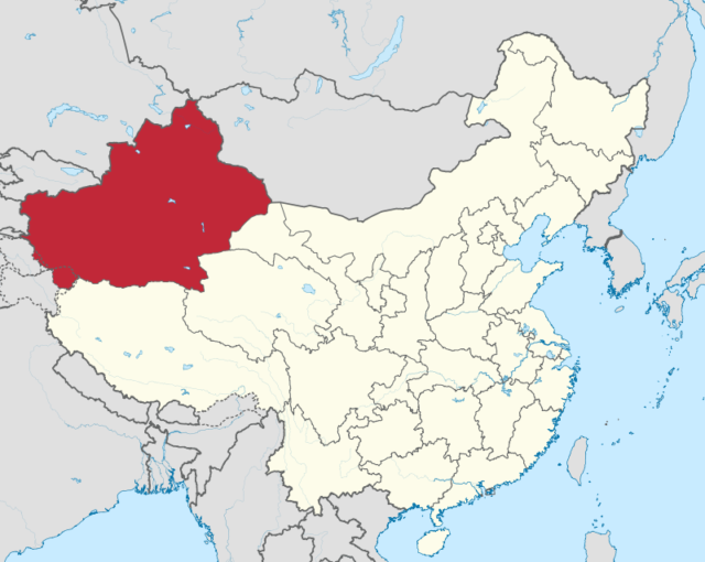 Map showing the location of the Xinjiang Uyghur Autonomous Region Photo Credit