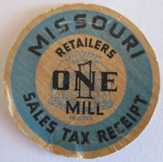 A 1935 Missouri 1 mill token, known in slang as a milk top owing to its similarity to milk bottle caps of the era. By $1LENCE D00600D at English Wikipedia, CC BY-SA 3.0, https://commons.wikimedia.org/w/index.php?curid=32892072