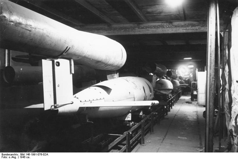 V-1 cruise missile assembly line at the Mittelwerk II underground facility. Photo Credit