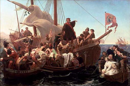 Christopher Columbus on the Santa Maria in 1492.