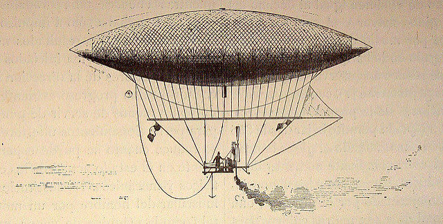 Giffard dirigible. Image by- Fondo Antiguo de la Biblioteca de la Universidad de Sevilla's photostream. Flickr. CC BY 2.0