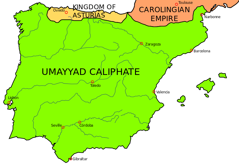 The province of al-Andalus just after the Islamic conquest, 720. Source: By /commons.wikimedia.org/ Little_Professor 