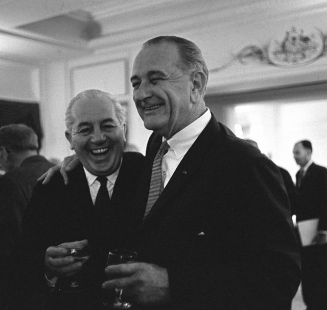 Prime Minister Harold Holt with U.S. President Lyndon B. Johnson in October 1966. Wikipedia/Public Domain