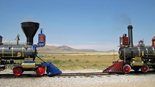 Replicas of the Jupiter and the Union Pacific No. 119 at Golden Spike NHS. Photo Credit
