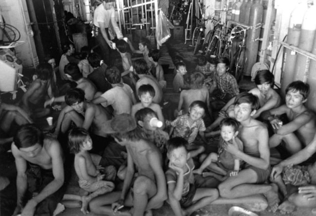 Rescued Vietnamese boat people being given water. Wikipedia/Public Domain