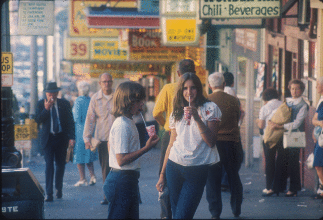 The Me generation, for the most part, embrace entertainment and consumer culture. By Seattle Municipal Archives from Seattle, WA - Pedestrians on First Avenue, 1975Uploaded by jmabel, CC BY 2.0, https://commons.wikimedia.org/w/index.php?curid=11414300