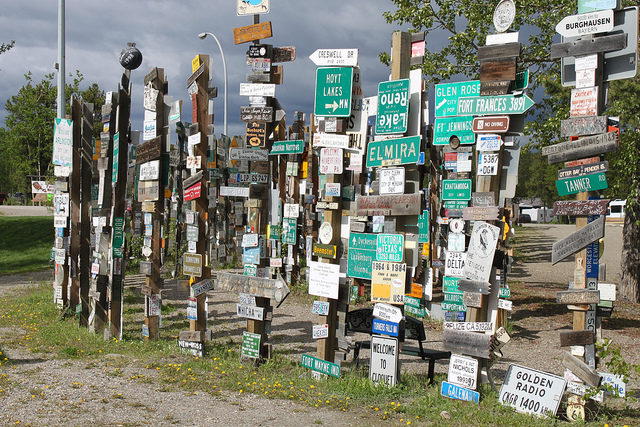 There are street signs, welcome signs, signatures on dinner plates, and license plates from around the world. By Eli Duke Flickr CC BY-SA 2.0