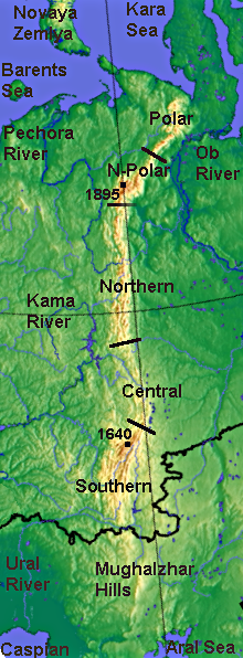 Topographic map of the Ural Mountains Source:By Russland_topo.png: Captain Bloodderivative work: Materialscientist - Russland_topo.png, CC BY-SA 3.0, 