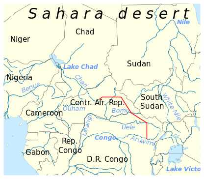 The Transaqua scheme (in red) to replenish the lake Source:By Classical geographer - Own work, CC BY-SA 3.0, 