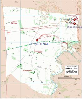 Map showing Woodhenge and Durrington Walls within the Stonehenge section of the Stonehenge and Avebury World Heritage Site
