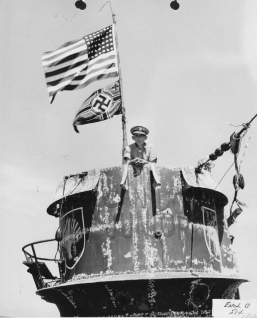 Captain Gallery on bridge of “JUNIOR”, U-505