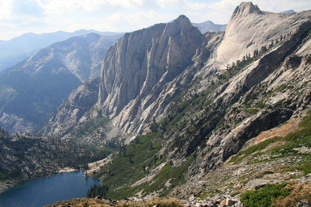 View looking down valley from the bowl under Kaweah Gap, Sequoia National Park, California.