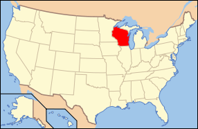 Map of the United States highlighting Wisconsin Photo Credit 