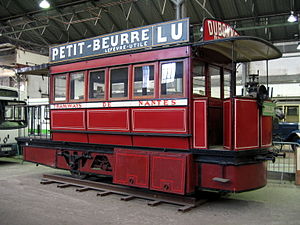 Preserved Nantes compressed air tramcar at the AMTUIR museum