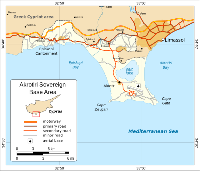 Akrotiri, Cyprus, the believed location of the Lincolnshire Poacher's broadcasts and radio antennas Photo Credit