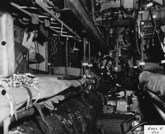 Crews quarters in aft torpedo room of U-505.