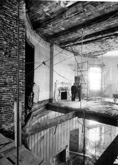 Demolition of the Second Floor Oval Study and the Blue Room below, March 1950