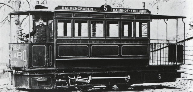 Propelled Mékarski system streetcars in Bern