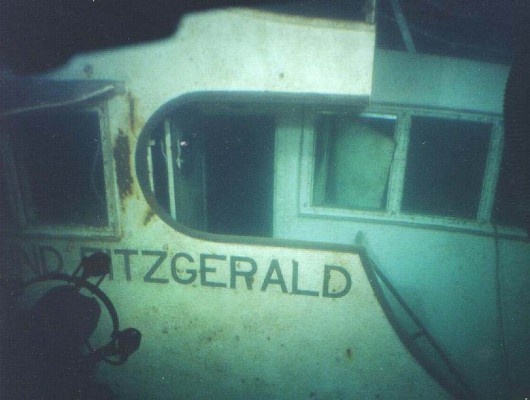 This photograph shows the Edmund Fitzgerald’s pilot house. The ship’s final resting place is 530 feet beneath the surface of Lake Superior, 17 miles off Whitefish Point on Michigan’s Upper Peninsula. Photo Credit