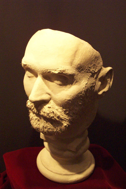 Alfred Nobel's death mask, at Bjorkborn, Nobel's residence in Karlskoga, Sweden. Photo Credit