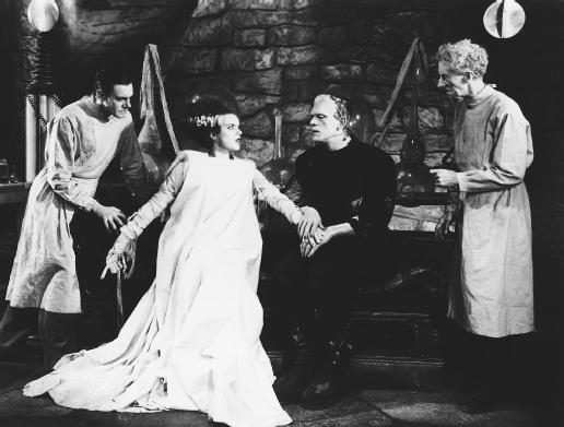 Colin Clive, Elsa Lanchester, Boris Karloff, and Ernest Thesiger