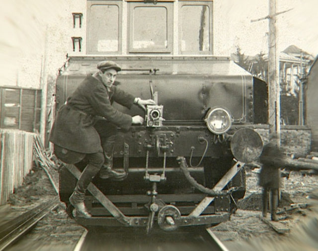 In this shot, Mikhail Kaufman acts as a cameraman risking his life in searh of the best shot.