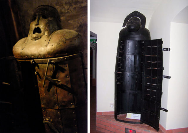 Left - The Torture Museum - Prague - Iron Maiden. Photo Credit Right - Iron Maiden. Torture museum in Lubuska Land Museum in Zielona Góra. Photo Credit