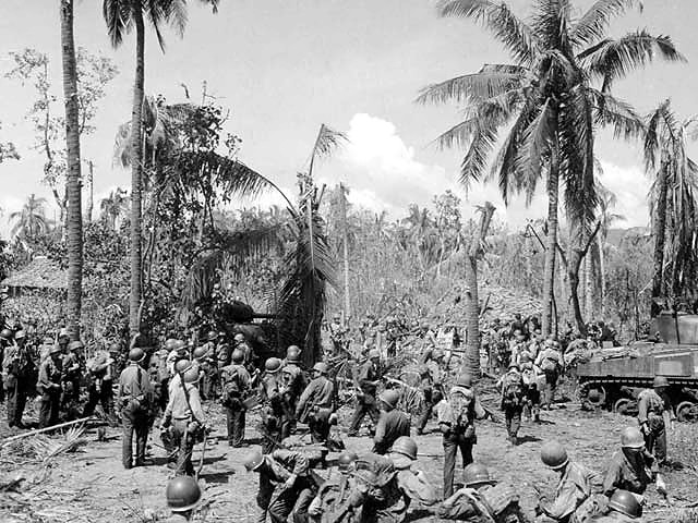 Men and equipment on Leyte beachhead, October 20, 1944