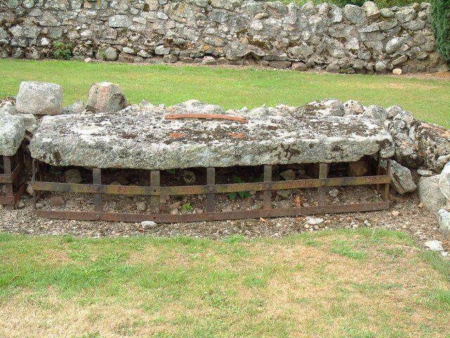 One of two Mortsafes at St Mary's Chapel, Old Kinnernie. Photo Credit