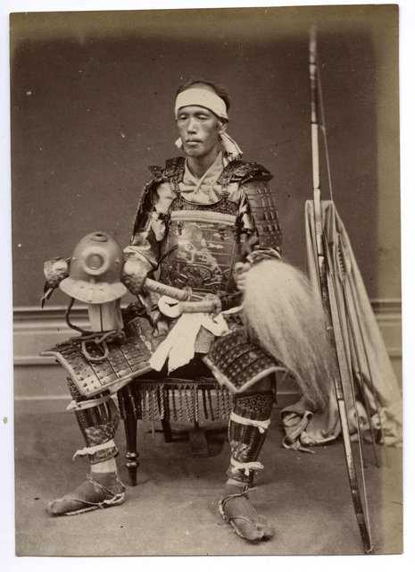 Original 19th century albumen photograph of a Japanese Samurai in armor