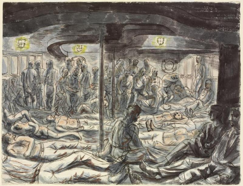 Rescued British Sailors, Soldiers, Airmen and Merchant Seamen - on the French warship Gloire by Edward Bawden