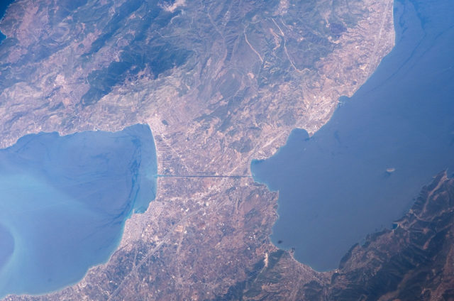The Isthmus with the Canal of Corinth close to which the diolkos ran