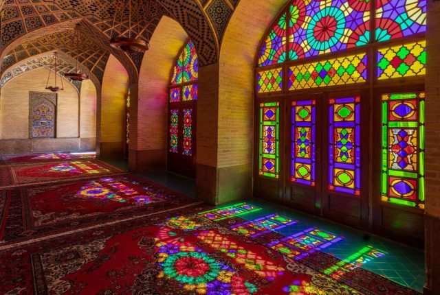 The Nasir al-Mulk Mosque is heavily decorated with stained glass – something very rare in mosque architecture.Photo Credit