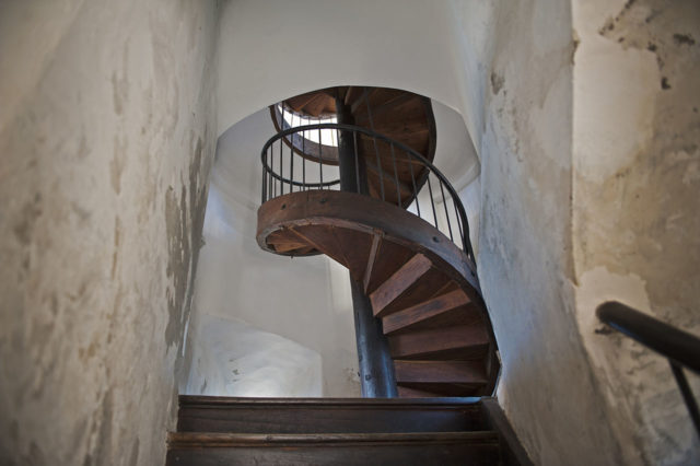 The spiral staircase that lead to the top of the tower. Photo Credit