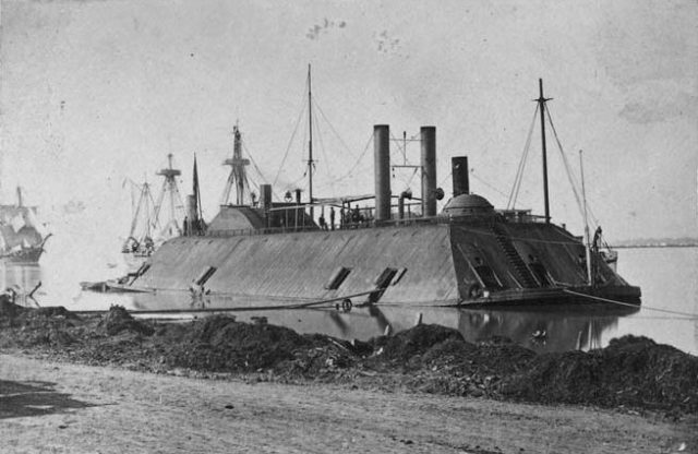 USS ESSEX, Converted Ironclad,Coaling at Baton Rouge, July, 1862. Photo Credit