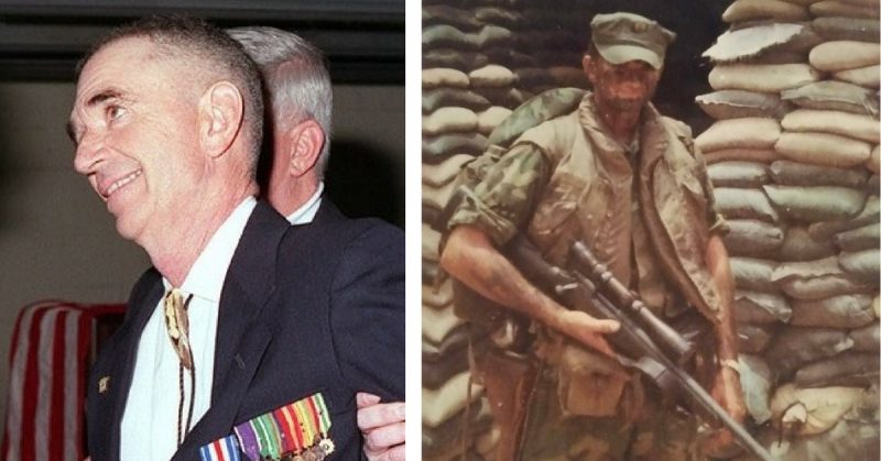 Left: Hathcock in November 1996. Right: Carlos Norman Hathcock II. Courtesy of Carlos Hathcock (son).