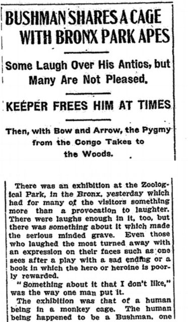 New York times article covering Ota Benga’s display in Bronx Zoo Photo Credit