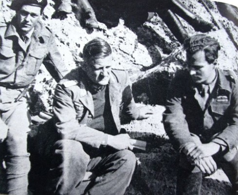 Billy (left) and Paddy (right) with their prisoner, Gen. Heinrich Kreipe, on the run in the mountains of Crete in 1944, pursued by thousands of German troops