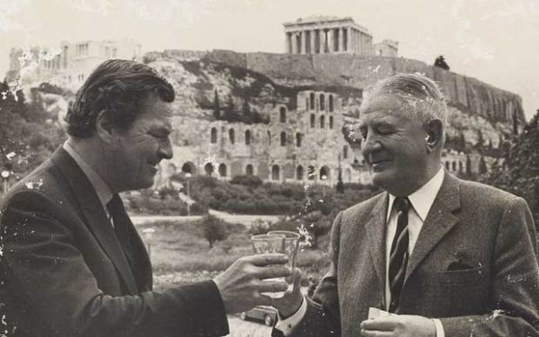 Old enemies: Patrick Leigh Fermor, left, met Heinrich Kreipe, his former captive, at a reunion in Greece in 1972