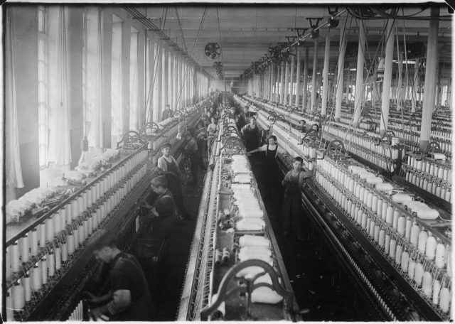 General view of spinning room, Cornell Mill, Fall River, Mass, January 1912 Photo Credit