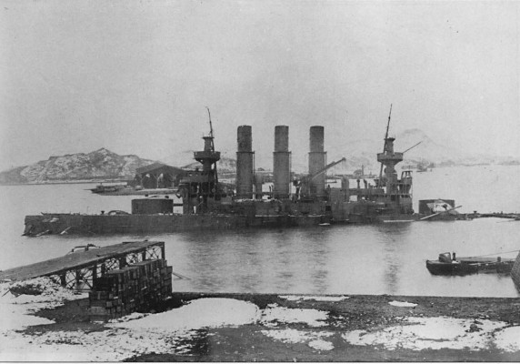 Retvizan in Port Arthur after the battle that took place on August, 28th, 1904