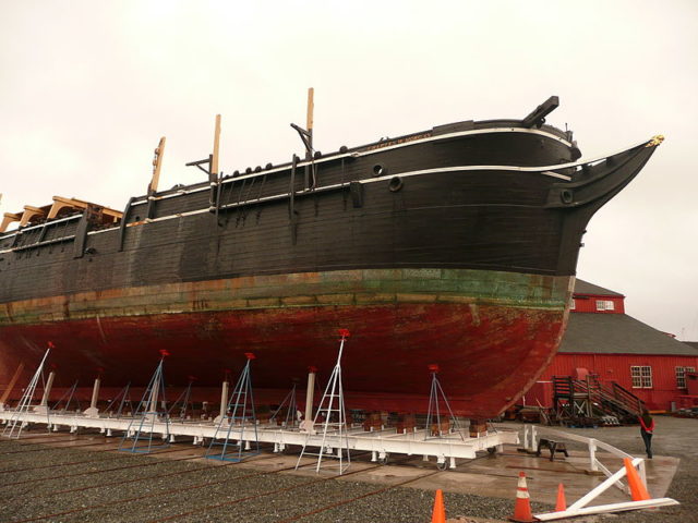 The whaler Charles W. Morgan in drydock.